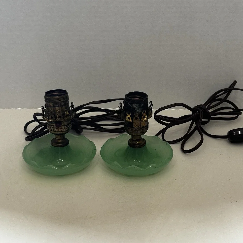 Vintage Antique Jadite Jadeite Table Vanity Boudoir Lamp Light Set Of 2 See Pics